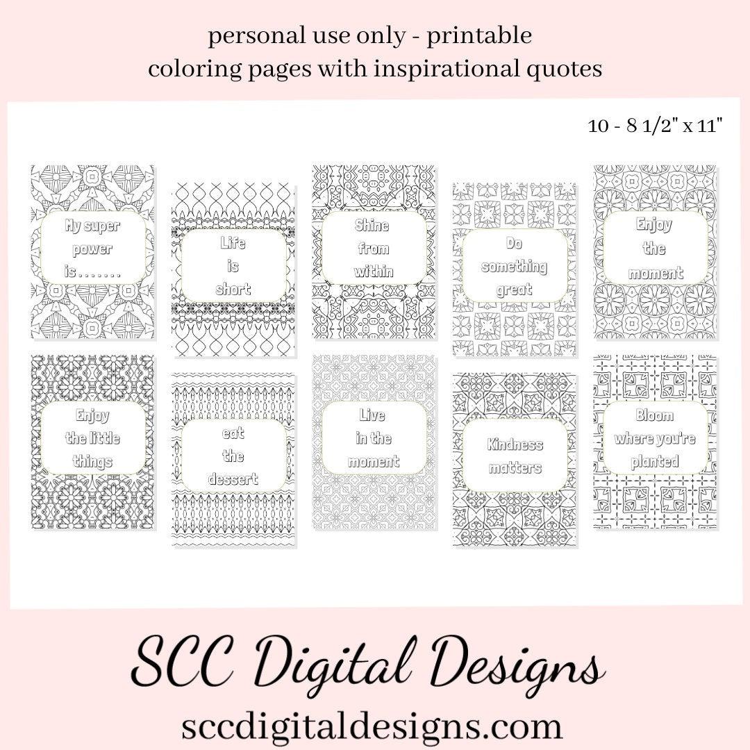 Adult Coloring Pages 3, Mandala Printable Wall Art, Geometric Shapes, Print at Home, Inspirational Quotes, Fun Educational, Instant Download, Personal Use Instant Download, Personal Use
