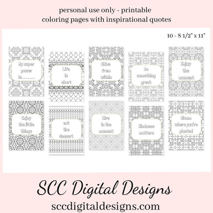 Adult Coloring Pages 3, Mandala Printable Wall Art, Geometric Shapes, Print at Home, Inspirational Quotes, Fun Educational, Instant Download, Personal Use Instant Download, Personal Use