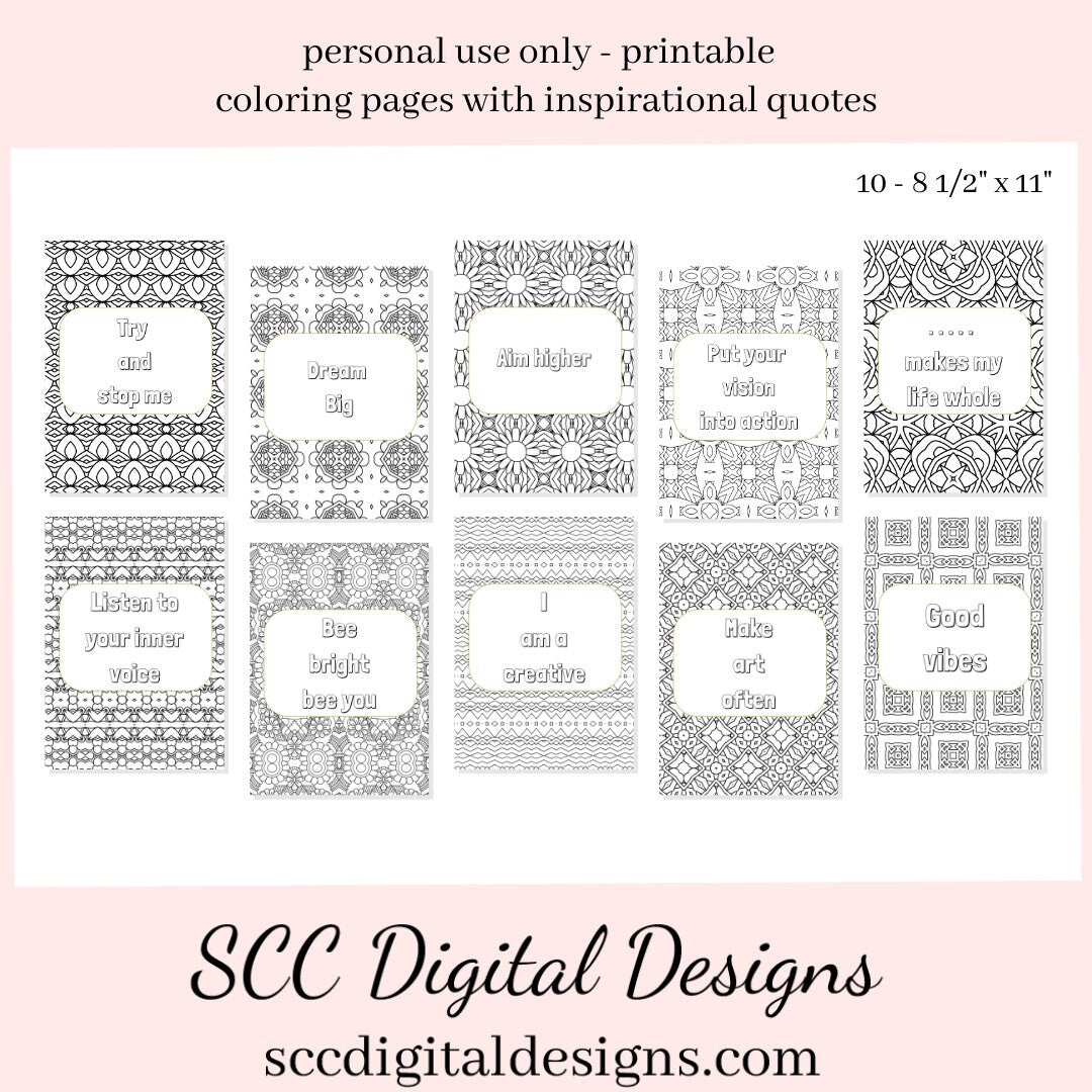 Adult Coloring Pages 5, Mandala Printable Wall Art, Geometric Shapes, Print at Home, Inspirational Quotes, Fun Educational, Instant Download, Personal Use Instant Download, Personal Use, Aim Higher, Try and Stop Me