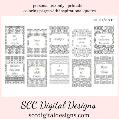 Adult Coloring Pages 5, Mandala Printable Wall Art, Geometric Shapes, Print at Home, Inspirational Quotes, Fun Educational, Instant Download, Personal Use Instant Download, Personal Use, Aim Higher, Try and Stop Me