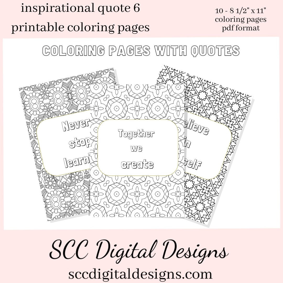 We have included quotes for every mood. Our geometric designs are ready for you to print, and easy to color. Each page is unique with a full page design, and quote. Use pages separately and/or add to your daily planner. Quotes are a great reminder to always believe in yourself! I use them daily!
