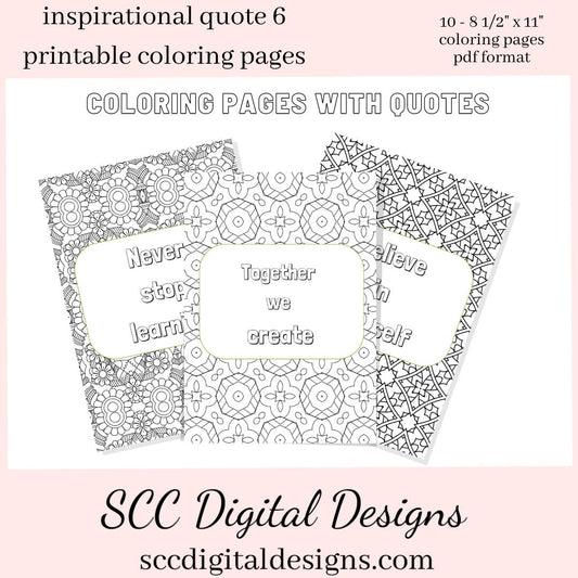 We have included quotes for every mood. Our geometric designs are ready for you to print, and easy to color. Each page is unique with a full page design, and quote. Use pages separately and/or add to your daily planner. Quotes are a great reminder to always believe in yourself! I use them daily!