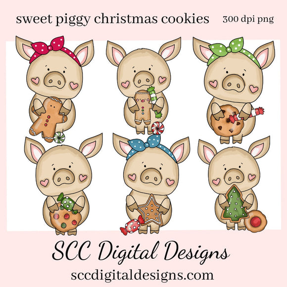 Pig PNG, Christmas Treats, Xmas Cookies, Holiday Candy, DIY Gift for Her, DIY Printables, Exclusive Clipart Set, Instant Download, Commercial Use Clip Art, Scrapbook Elements, Craft Supplies, Scrapbook Elements, Personal Use, Piggy Lover Gifts