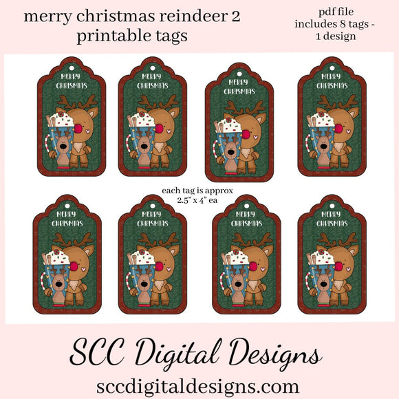 Reindeer Gift Tags, Snowman Soup, Hot Cocoa Mug, Print at Home Tags, Instant Download, Commercial Use Printables, DIY Gift for Her, Digital Ephemera, Collage Sheet, Xmas Gifts, Holiday Ephemera, Each Tag is approximately 4