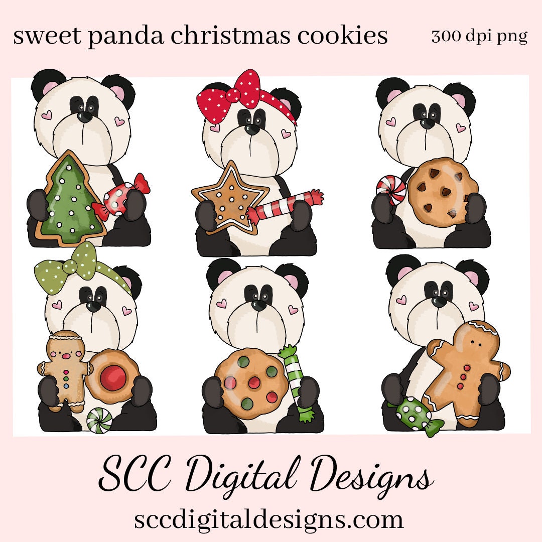 Panda PNG, Christmas Gingerbread, Xmas Cookies, Holiday Candy, DIY Gift for Her, DIY Printables, Exclusive Clipart Set, Instant Download, Commercial Use Clip Art, Scrapbook Elements, Craft Supplies, Personal Use, Christmas Clipart, Panda Bear