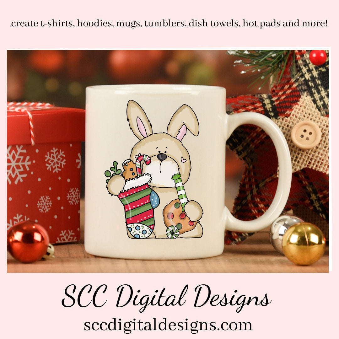 Rabbit PNG, Christmas Stockings, Xmas Cookies, Holiday Candy, DIY Gift for Her, DIY Printables, Exclusive Clipart Set, Instant Download, Commercial Use Clip Art, Scrapbook Elements, Craft Supplies, Personal Use, Christmas Clipart