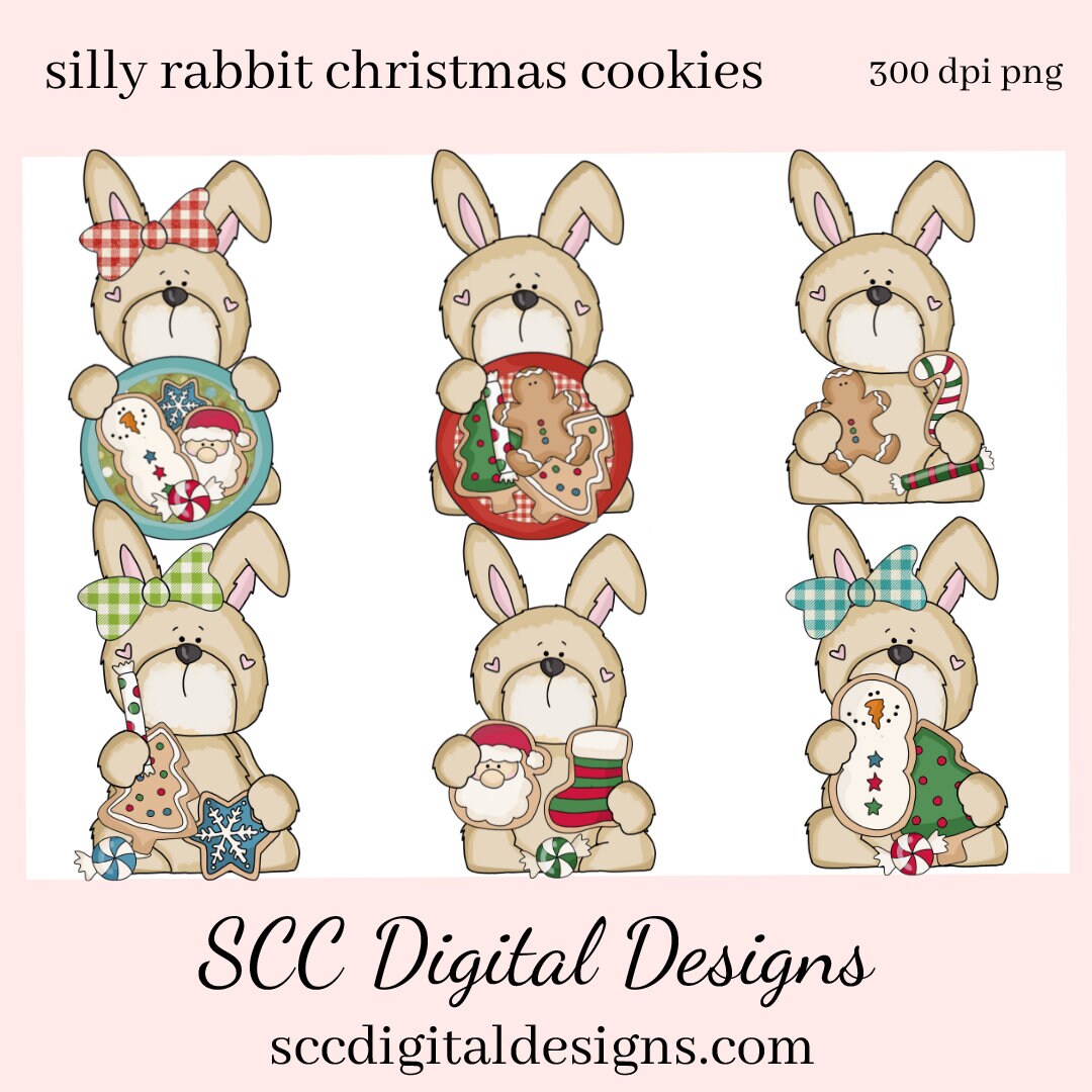 Rabbit PNG, Snowman, Snowmen, Xmas Cookies, Holiday Candy, Santa, Candy Cane, DIY Gift for Her, DIY Printables, Exclusive Clipart Set, Instant Download, Commercial Use Clip Art, Scrapbook Elements, Craft Supplies, Personal Use, Christmas Clipart