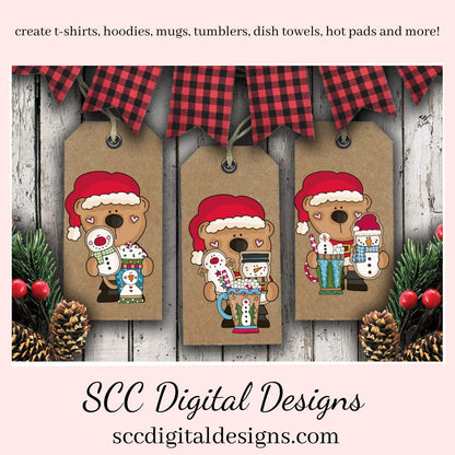 Santa Bear PNG, Snowman Soup, Cocoa Mugs, Snowmen, Santa Hat, DIY Gift for Her, DIY Printables, Exclusive Clipart Set, Instant Download, Commercial Use Clip Art, Scrapbook Elements, Craft Supplies, Personal Use, Christmas Clipart