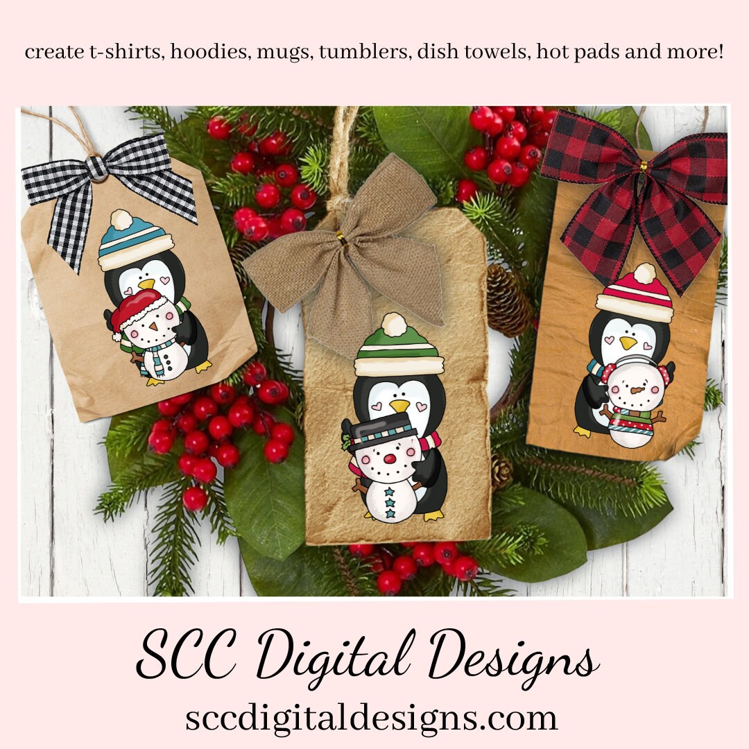 Penguin PNG, Snowman, Snowmen, Santa Hat, DIY Gift for Her, DIY Printables, Exclusive Clipart Set, Instant Download, Commercial Use Clip Art, Scrapbook Elements, Craft Supplies, Personal Use, Christmas Clipart