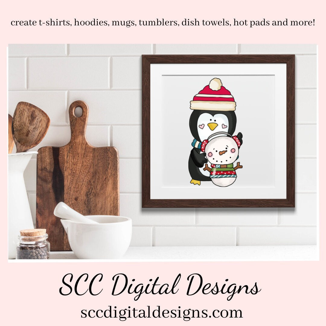 Penguin PNG, Snowman, Snowmen, Santa Hat, DIY Gift for Her, DIY Printables, Exclusive Clipart Set, Instant Download, Commercial Use Clip Art, Scrapbook Elements, Craft Supplies, Personal Use, Christmas Clipart