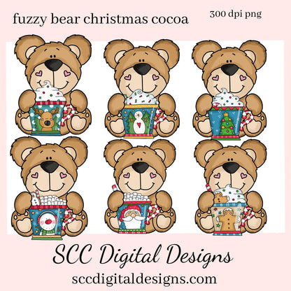 Christmas Bear PNG, Cocoa Mugs, Reindeer, Snowman, Snowmen, Santa, DIY Gift for Her, DIY Printables, Exclusive Clipart Set, Instant Download, Commercial Use Clip Art, Scrapbook Elements, Craft Supplies, Personal Use, Christmas Clipart