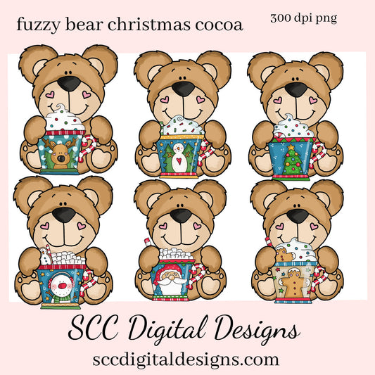 Christmas Bear PNG, Cocoa Mugs, Reindeer, Snowman, Snowmen, Santa, DIY Gift for Her, DIY Printables, Exclusive Clipart Set, Instant Download, Commercial Use Clip Art, Scrapbook Elements, Craft Supplies, Personal Use, Christmas Clipart