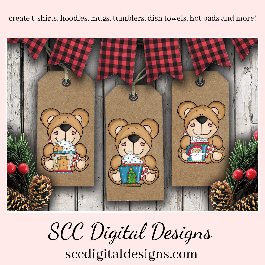 Christmas Bear PNG, Cocoa Mugs, Reindeer, Snowman, Snowmen, Santa, DIY Gift for Her, DIY Printables, Exclusive Clipart Set, Instant Download, Commercial Use Clip Art, Scrapbook Elements, Craft Supplies, Personal Use, Christmas Clipart