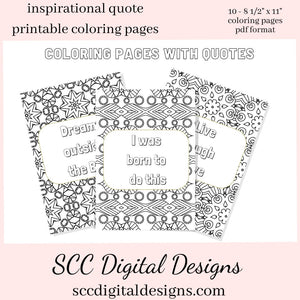 Adult Coloring Pages, Mandala Printable Wall Art, Geometric Shapes, Print at Home, Inspirational Quotes, Fun Educational, Instant Download, Personal Use Instant Download, Personal Use