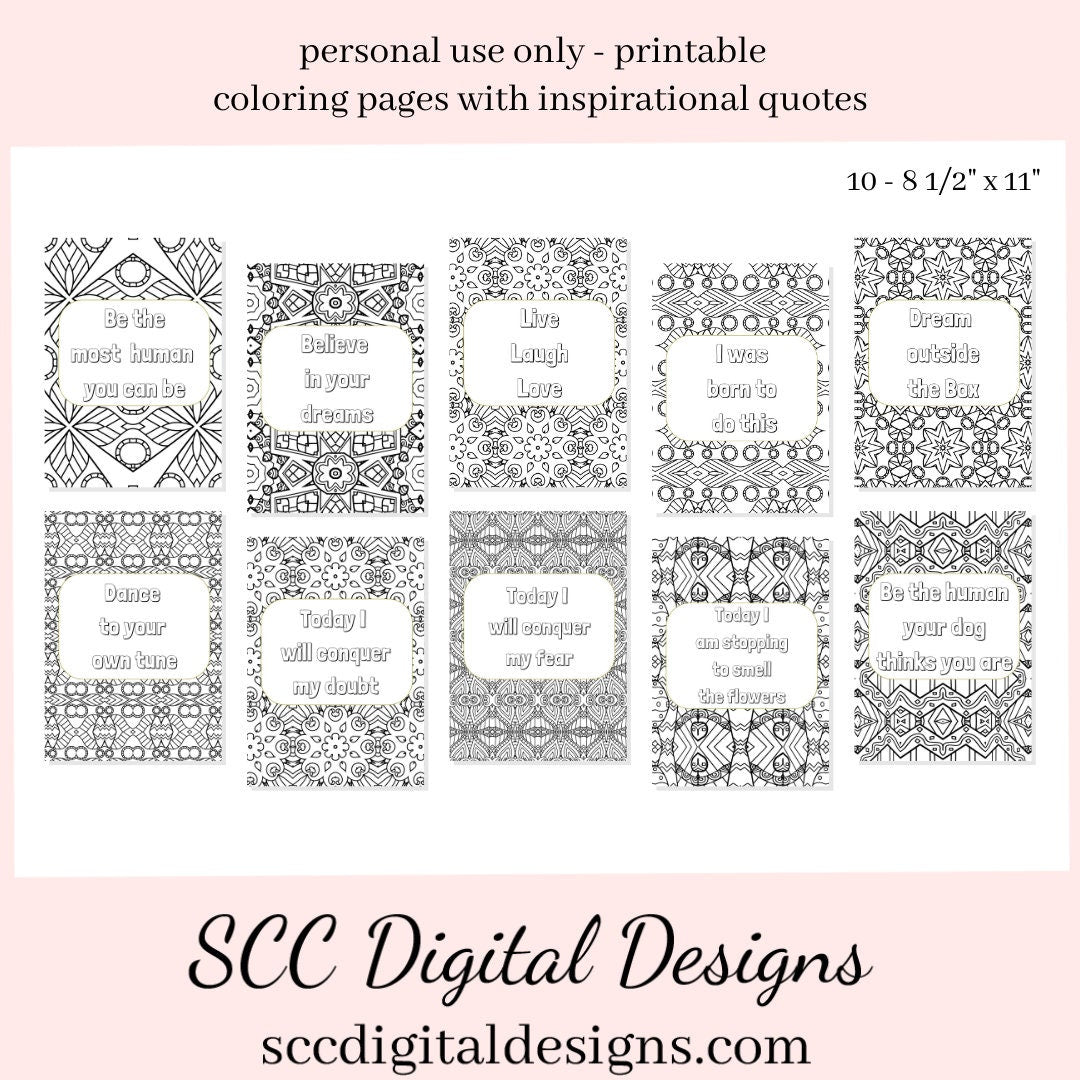 Adult Coloring Pages, Mandala Printable Wall Art, Geometric Shapes, Print at Home, Inspirational Quotes, Fun Educational, Instant Download, Personal Use Instant Download, Personal Use