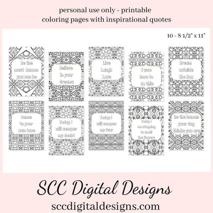 Adult Coloring Pages, Mandala Printable Wall Art, Geometric Shapes, Print at Home, Inspirational Quotes, Fun Educational, Instant Download, Personal Use Instant Download, Personal Use
