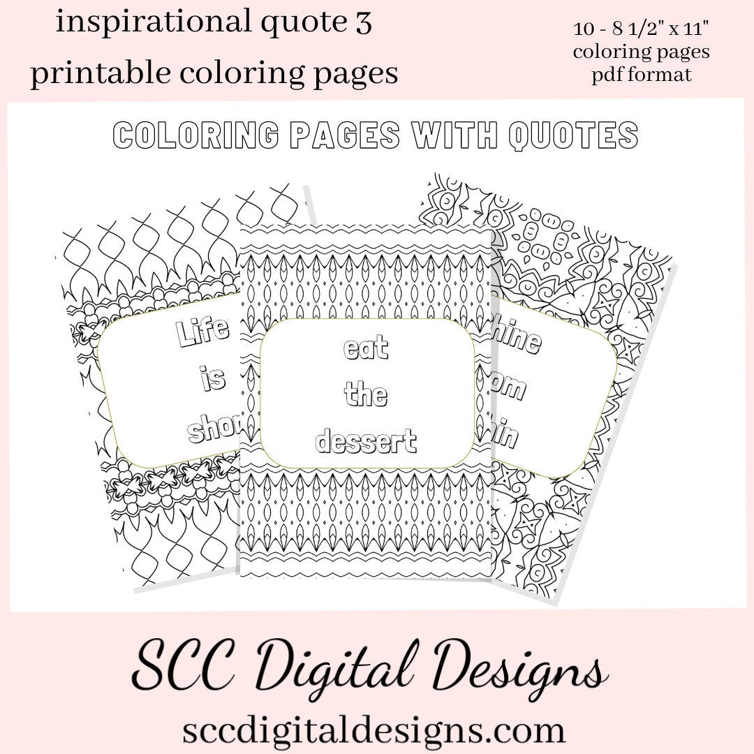 Adult Coloring Pages 3, Mandala Printable Wall Art, Geometric Shapes, Print at Home, Inspirational Quotes, Fun Educational, Instant Download, Personal Use Instant Download, Personal Use