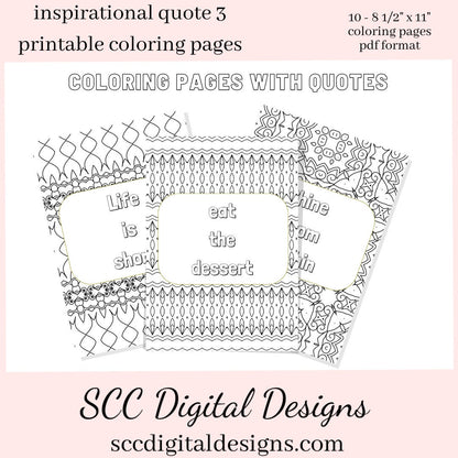 Adult Coloring Pages 3, Mandala Printable Wall Art, Geometric Shapes, Print at Home, Inspirational Quotes, Fun Educational, Instant Download, Personal Use Instant Download, Personal Use