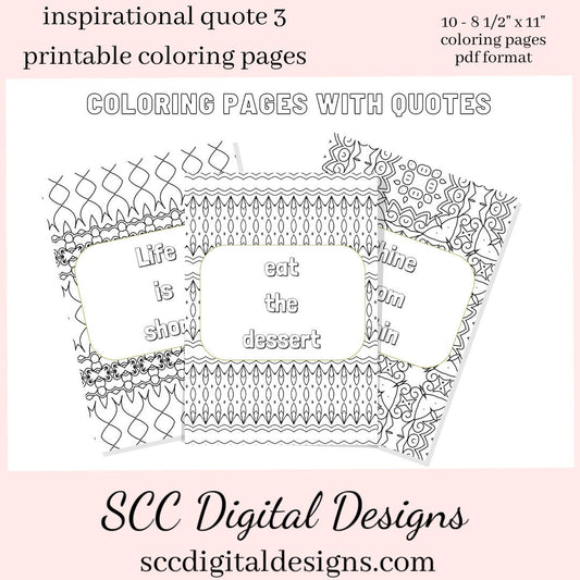 Adult Coloring Pages 3, Mandala Printable Wall Art, Geometric Shapes, Print at Home, Inspirational Quotes, Fun Educational, Instant Download, Personal Use Instant Download, Personal Use