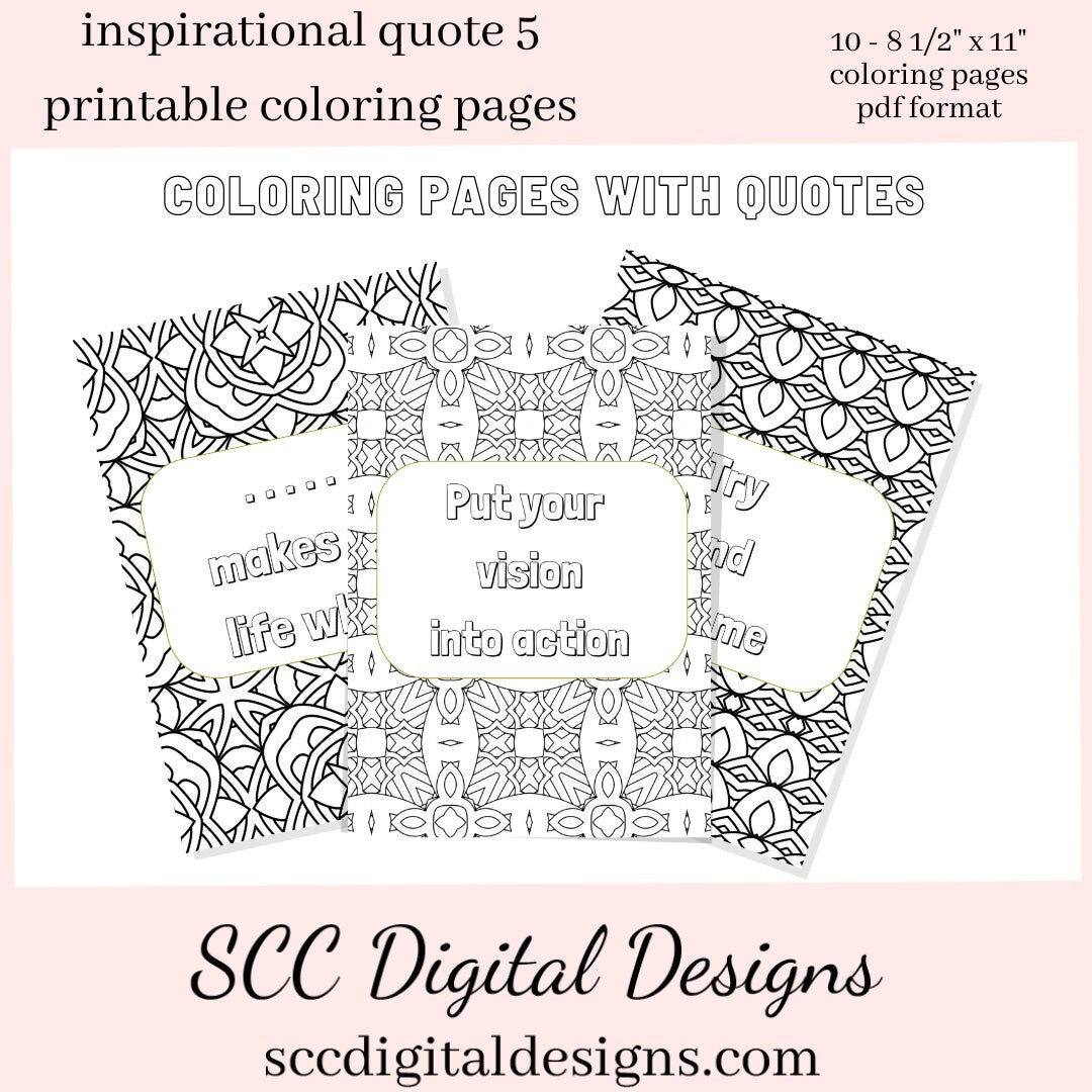Adult Coloring Pages 5, Mandala Printable Wall Art, Geometric Shapes, Print at Home, Inspirational Quotes, Fun Educational, Instant Download, Personal Use Instant Download, Personal Use, Aim Higher, Try and Stop Me