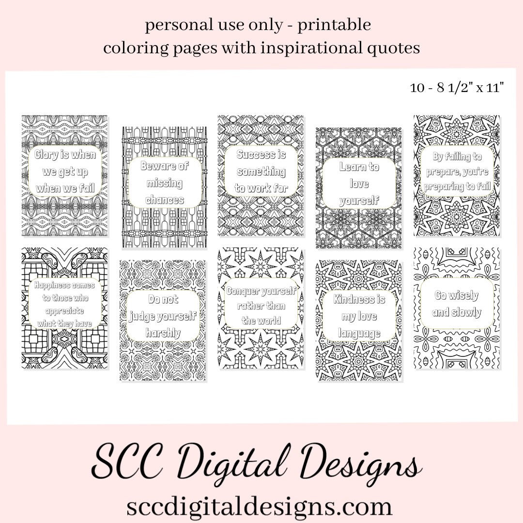 Adult Coloring Pages 2, Mandala Printable Wall Art, Geometric Shapes, Print at Home, Inspirational Quotes, Fun Educational, Instant Download, Personal Use Instant Download, Personal Use, Kindness is my Love Language