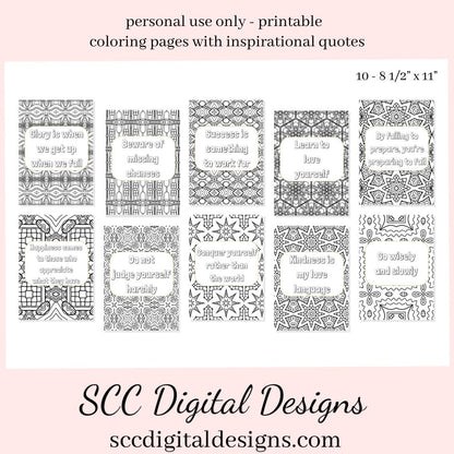 Adult Coloring Pages 2, Mandala Printable Wall Art, Geometric Shapes, Print at Home, Inspirational Quotes, Fun Educational, Instant Download, Personal Use Instant Download, Personal Use, Kindness is my Love Language