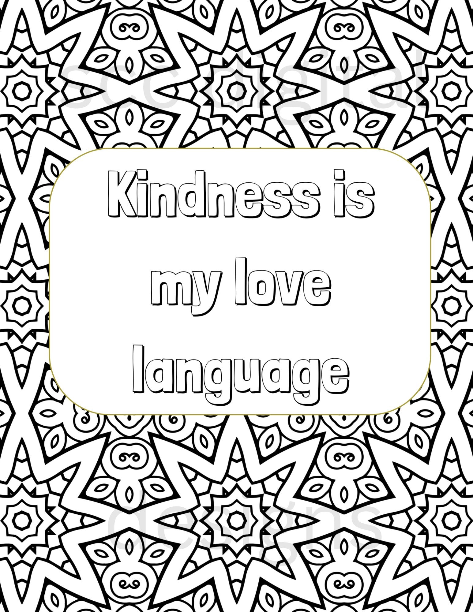 Adult Coloring Pages 2, Mandala Printable Wall Art, Geometric Shapes, Print at Home, Inspirational Quotes, Fun Educational, Instant Download, Personal Use Instant Download, Personal Use, Kindness is my Love Language