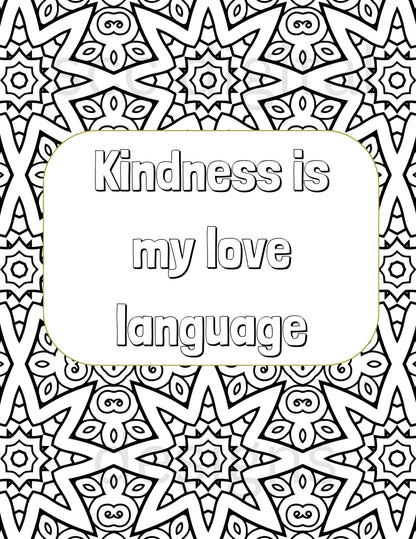 Adult Coloring Pages 2, Mandala Printable Wall Art, Geometric Shapes, Print at Home, Inspirational Quotes, Fun Educational, Instant Download, Personal Use Instant Download, Personal Use, Kindness is my Love Language