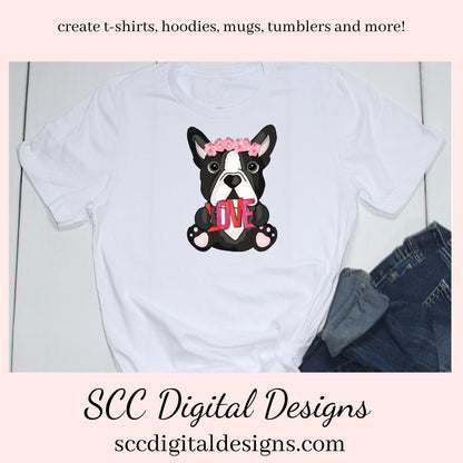 Boston Terrier PNG, Valentine's Clip Art, Black & White Dog, DIY Gift for Her, Instant Download, Dog Clip Art PNG, Commercial Use Art, Scrapbook Elements, Dog PNG for Tumblers, Clipart for Stickers, Clip Art for Kids, Old Red Truck, Dog Lover Gift For Women