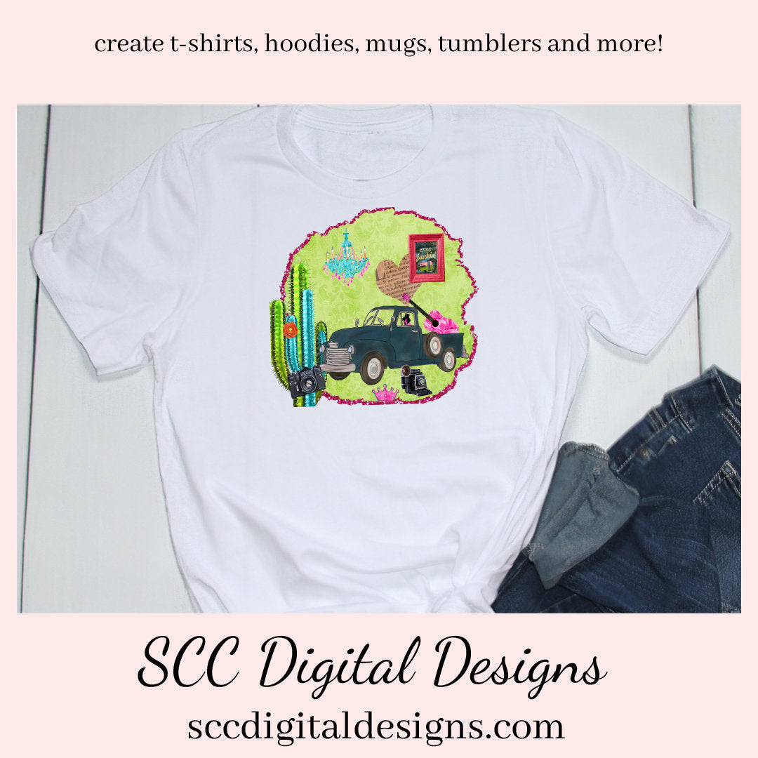 Old Truck PNG, Vintage Blue Truck, Gone Junkin T-Shirt Design, Junker Designs, DIY Gift for Her, Instant Download, Commercial Use Art, Clipart for Stickers, Gone Junkin', DIY Junkin T-Shirt, Scrapbook Elements, Exclusive Design