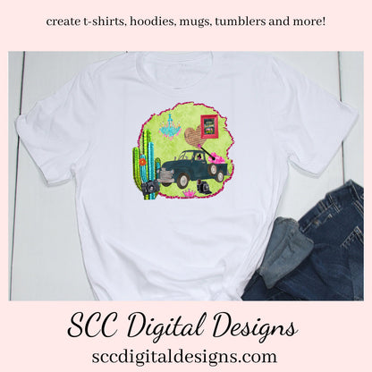 Old Truck PNG, Vintage Blue Truck, Gone Junkin T-Shirt Design, Junker Designs, DIY Gift for Her, Instant Download, Commercial Use Art, Clipart for Stickers, Gone Junkin', DIY Junkin T-Shirt, Scrapbook Elements, Exclusive Design