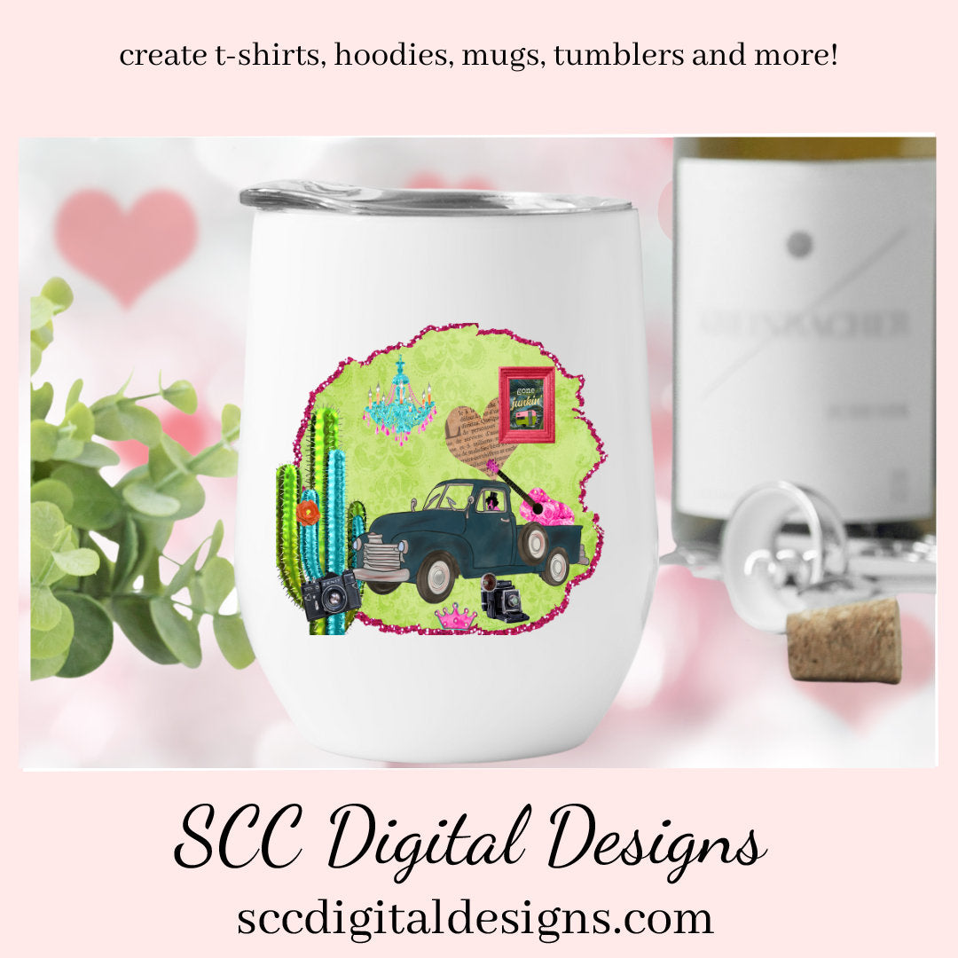 Old Truck PNG, Vintage Blue Truck, Gone Junkin T-Shirt Design, Junker Designs, DIY Gift for Her, Instant Download, Commercial Use Art, Clipart for Stickers, Gone Junkin', DIY Junkin T-Shirt, Scrapbook Elements, Exclusive Design