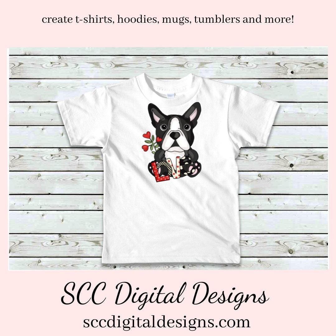 Boston Terrier PNG, Valentine's Clip Art, Black & White Dog, DIY Gift for Her, Instant Download, Dog Clip Art PNG, Commercial Use Art, Scrapbook Elements, Dog PNG for Tumblers, Clipart for Stickers, Clip Art for Kids, Old Red Truck, Dog Lover Gift For Women