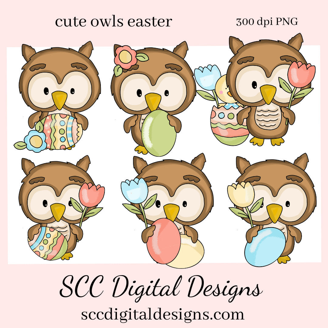 Cute Owl PNG, Easter Clip Art, Colored Eggs, Cute Easter Clipart, Woodland Creatures, DIY Gift for Her, Instant Download, Commercial Use Art, Scrapbook Elements, Whimsical Owl, Circuit Files, Owl PNG for Sublimation