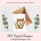 Cute Owl PNG, Easter Clip Art, Colored Eggs, Cute Easter Clipart, Woodland Creatures, DIY Gift for Her, Instant Download, Commercial Use Art, Scrapbook Elements, Whimsical Owl, Circuit Files, Owl PNG for Sublimation