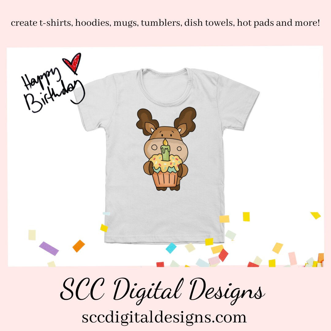Moose PNG, Birthday Clipart for Boy, Woodland Animals, Birthday PNG for Sublimation, DIY Gift for Her, Instant Download, Commercial Use Art, Scrapbook Elements, Circuit Files, Forest Animal Clipart, Clip Art Sets