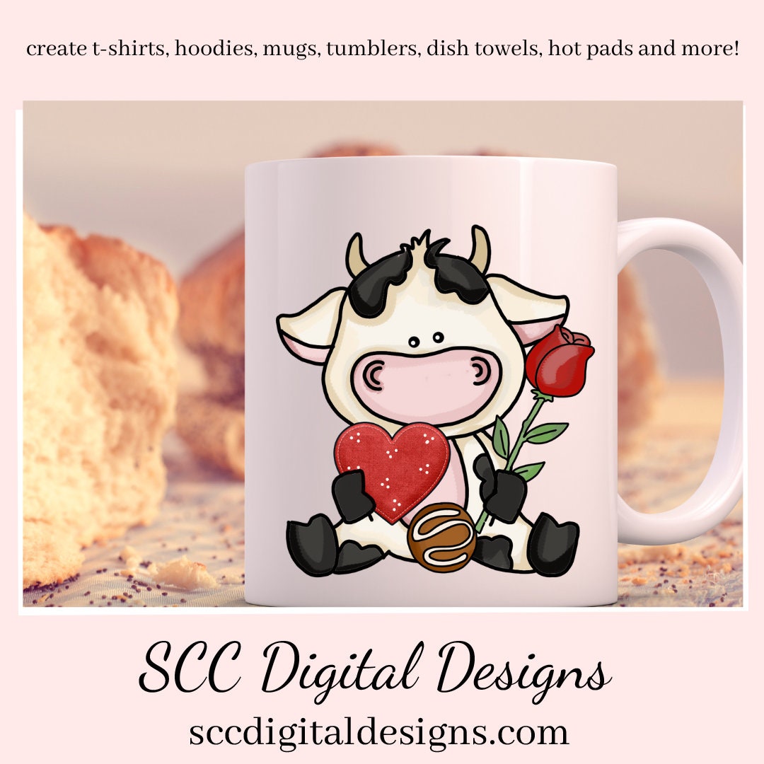 Valentine Cow PNG, Black White Cow, Valentine Clipart, Red Roses, Red Hearts, DIY Gift for Her, Instant Download, Commercial Use Clip Art, Scrapbook Elements, Craft Supplies, Personal Use, Exclusive Clipart Sets