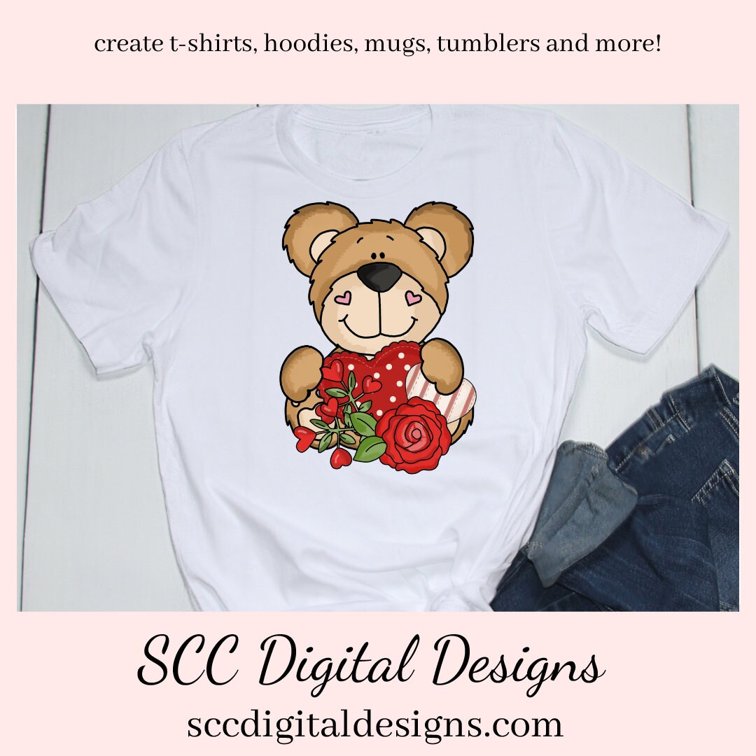 Valentine Bear PNG, Whimsical Bears, Valentine Clipart, Red Roses, Red Hearts, DIY Gift for Her, Instant Download, Commercial Use Clip Art, Scrapbook Elements, Craft Supplies, Personal Use, Exclusive Clipart Sets, DIY Valentines Projects, Valentine's Clipart for Cards