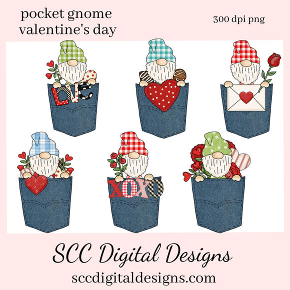 Pocket Gnomes PNG, Valentine's Clipart Cards, Red Roses, DIY Gift for Her, DIY Valentines Projects, Instant Download, Commercial Use Clip Art, Scrapbook Elements, Craft Supplies, Personal Use, Exclusive Clipart Sets, Valentine's Clipart for Cards, Gnomes Lover