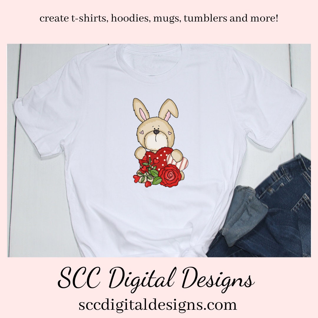 Rabbit PNG, Valentine Bunny, DIY Gift for Her, Whimsical Clipart, DIY Valentines Projects, Instant Download, Commercial Use Clip Art, Scrapbook Elements, Craft Supplies, Personal Use, Exclusive Clipart Sets, Valentine's Clipart for Cards