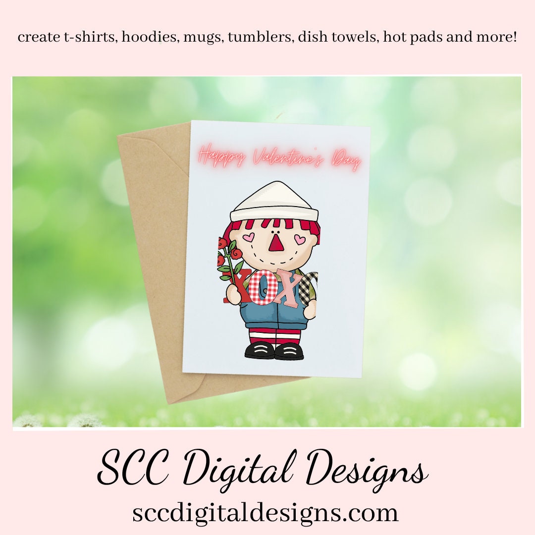 Rag Doll PNG, Andy Clipart, DIY Gift for Her, Red White and Blue PNGs, DIY Valentines Projects, Instant Download, Commercial Use Clip Art, Scrapbook Elements, Craft Supplies, Personal Use, Exclusive Clipart Sets, Valentine's Clipart for Cards