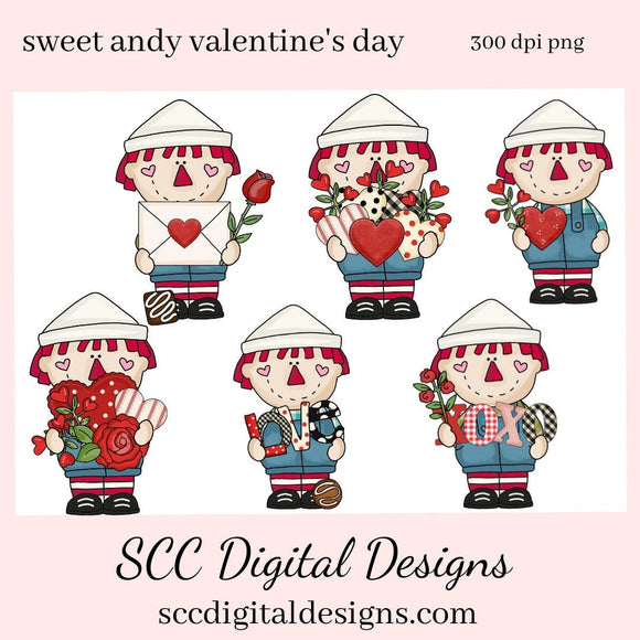 Rag Doll PNG, Andy Clipart, DIY Gift for Her, Red White and Blue PNGs, DIY Valentines Projects, Instant Download, Commercial Use Clip Art, Scrapbook Elements, Craft Supplies, Personal Use, Exclusive Clipart Sets, Valentine's Clipart for Cards