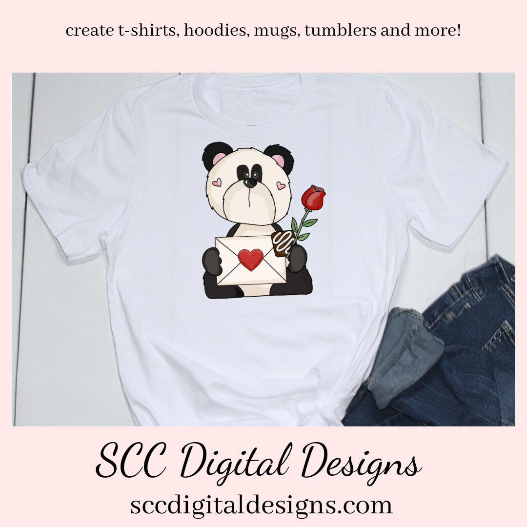 Panda PNG, Panda Bear Valentine's Clipart for Cards, DIY Gift for Her, DIY Valentines Projects, Instant Download, Commercial Use Clip Art, Scrapbook Elements, Craft Supplies, Personal Use, Exclusive Clipart Sets, Forest Animals