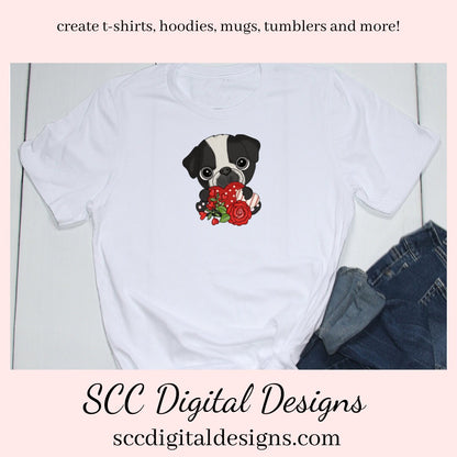 Pug PNG, Dog Valentine's Clipart, DIY Gift for Her, Dog PNG for Sublimation, Valentine's Clipart for Cards, Puppy Love Clip Art, Pug Mom, DIY Valentines Projects, Instant Download, Commercial Use Clip Art, Scrapbook Elements, Craft Supplies, Personal Use, Exclusive Clipart Sets