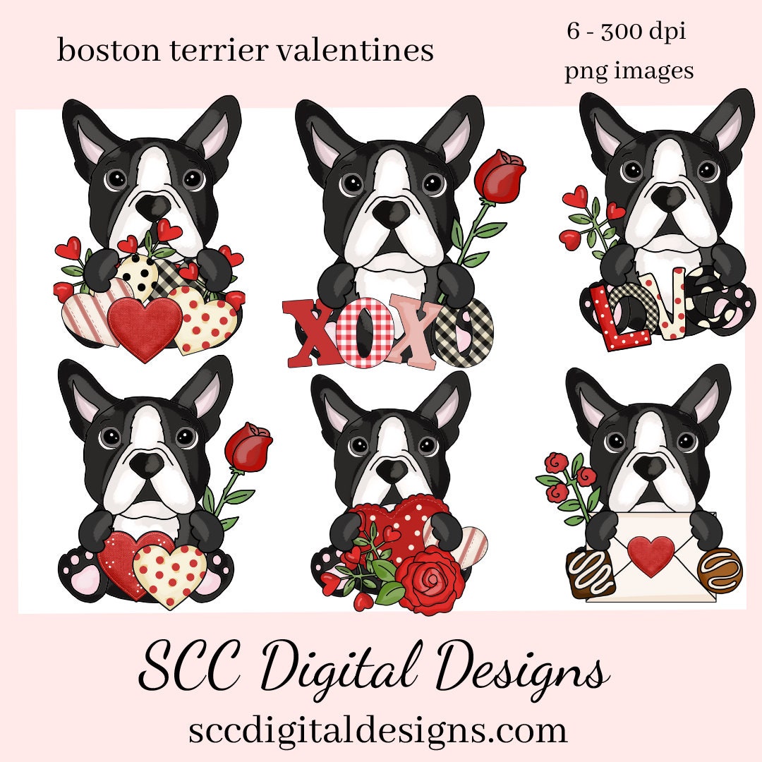 Boston Terrier PNG, Valentine's Clip Art, Black & White Dog, DIY Gift for Her, Instant Download, Dog Clip Art PNG, Commercial Use Art, Scrapbook Elements, Dog PNG for Tumblers, Clipart for Stickers, Clip Art for Kids, Old Red Truck, Dog Lover Gift For Women