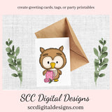 Cute Owls PNG, Coffee, Pink Roses, Clip Art Set, DIY Gift for Her, Owl PNG for Sublimation, Instant Download, Commercial Use Art, Scrapbook Elements, Commercial Use Clip Art, Whimsical Wildlife, Cricut Files