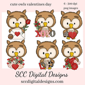 Cute Owls PNG, Valentine's Clip Art, Owl PNG, for Sublimation, Whimsical Artwork, DIY Gift for Her, Instant Download, Commercial Use Art, Scrapbook Elements, Digital Download Valentines Clipart, Owl Lovers Gifts, Woodland Creatures