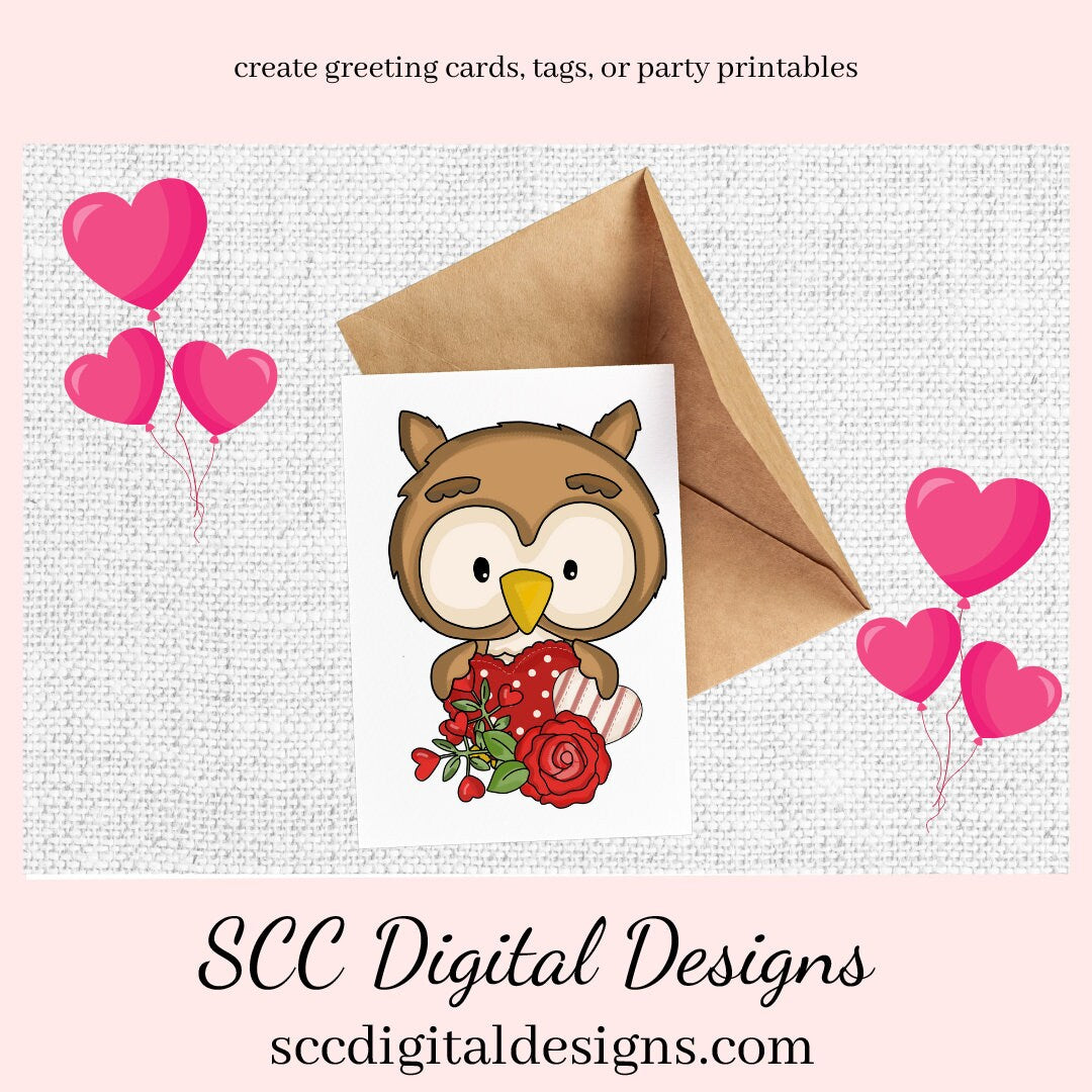 Cute Owls PNG, Valentine's Clip Art, Owl PNG, for Sublimation, Whimsical Artwork, DIY Gift for Her, Instant Download, Commercial Use Art, Scrapbook Elements, Digital Download Valentines Clipart, Owl Lovers Gifts, Woodland Creatures