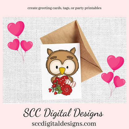 Cute Owls PNG, Valentine's Clip Art, Owl PNG, for Sublimation, Whimsical Artwork, DIY Gift for Her, Instant Download, Commercial Use Art, Scrapbook Elements, Digital Download Valentines Clipart, Owl Lovers Gifts, Woodland Creatures