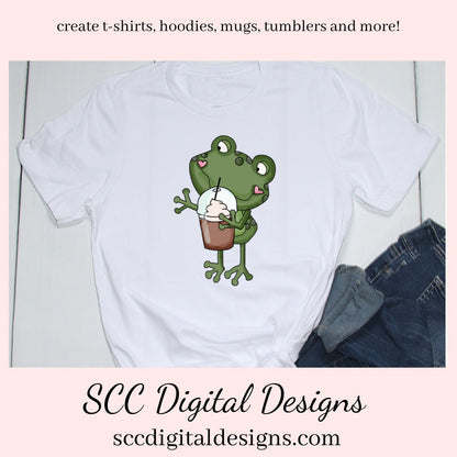 Frog PNG, Coffee Clipart, Clip Art Set, Woodland Creatures, Funny Mug for Women, DIY Gift for Her, Instant Download, Commercial Use Art, Scrapbook Elements, Whimsical Frog, Coffee Lover Gift Ideas, Circuit Files, Frog Lover Gifts